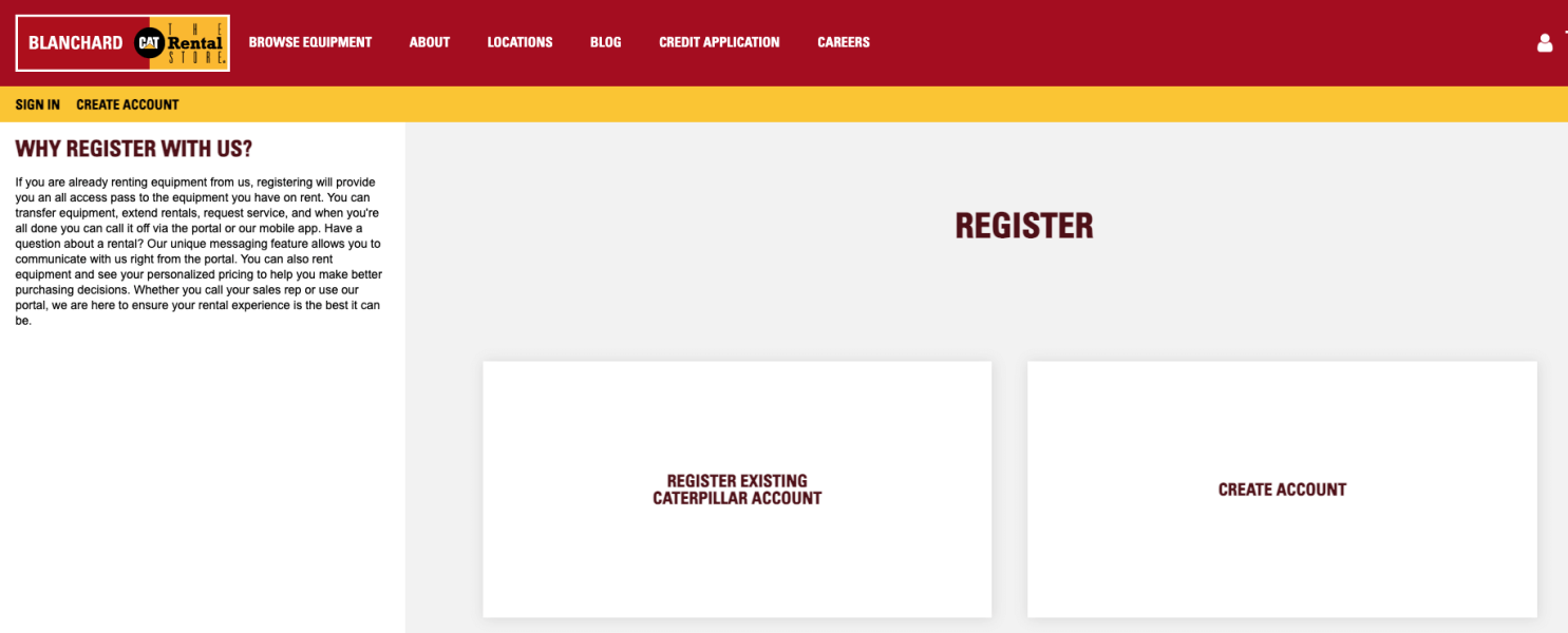 Cat Rental Store Online Portal SC Blanchard Machinery