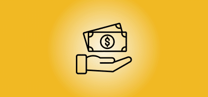hand with palm facing upwards underneath money icon pictured to represent Blanchrd Machinery's Financial Assurance Uptime Advantage Value Pillar