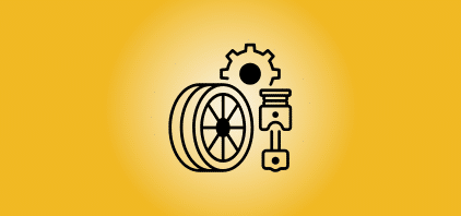 wheel, cog, and piston icon pictured to represent Blanchrd Machinery's Parts Guarantee Uptime Advantage Value Pillar