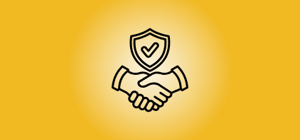 handshake with shield and checkmark icon pictured to represent Blanchrd Machinery's Predictability & Control Uptime Advantage Value Pillar